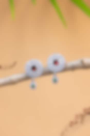 White Finish CZ & Pearl Temple Dangler Earrings In Sterling Silver by Mero at Pernia's Pop Up Shop