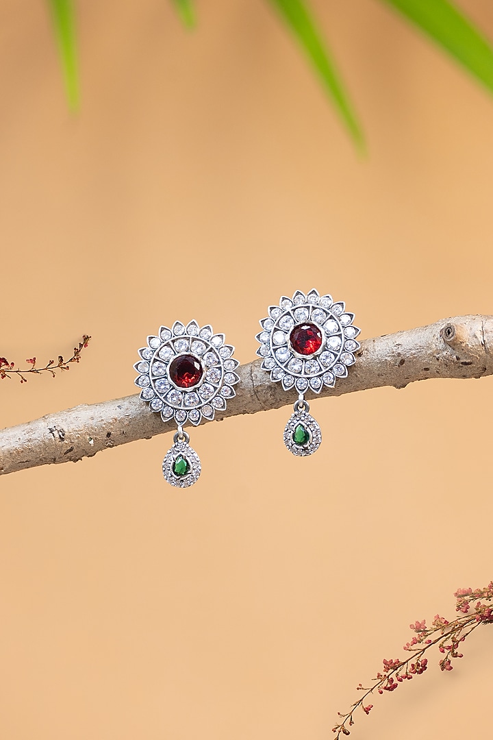 White Finish CZ & Pearl Temple Dangler Earrings In Sterling Silver by Mero at Pernia's Pop Up Shop