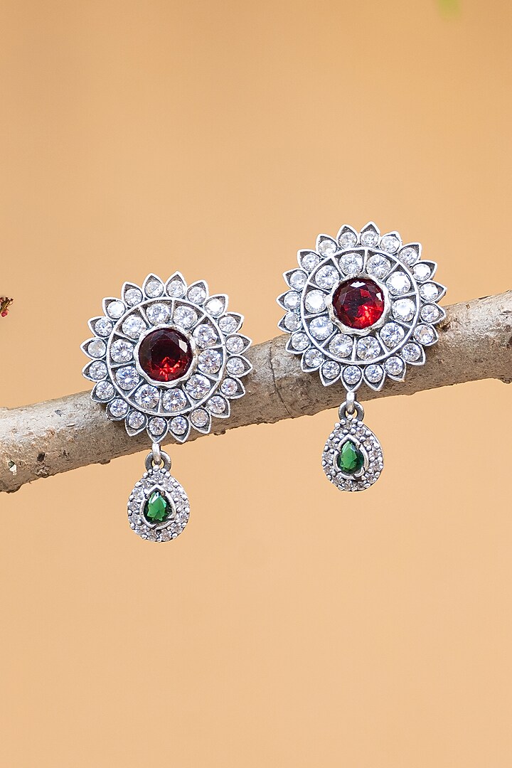 White Finish CZ & Pearl Temple Dangler Earrings In Sterling Silver by Mero at Pernia's Pop Up Shop