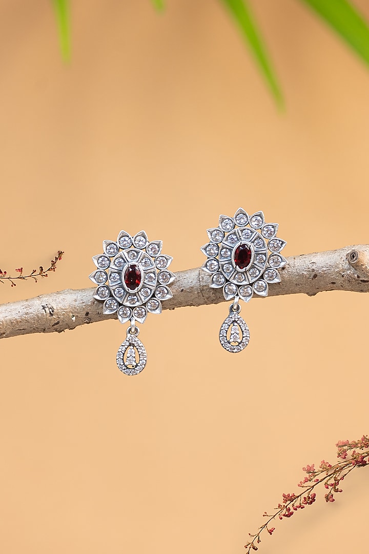 White Finish CZ & Pearl Temple Dangler Earrings In Sterling Silver by Mero at Pernia's Pop Up Shop