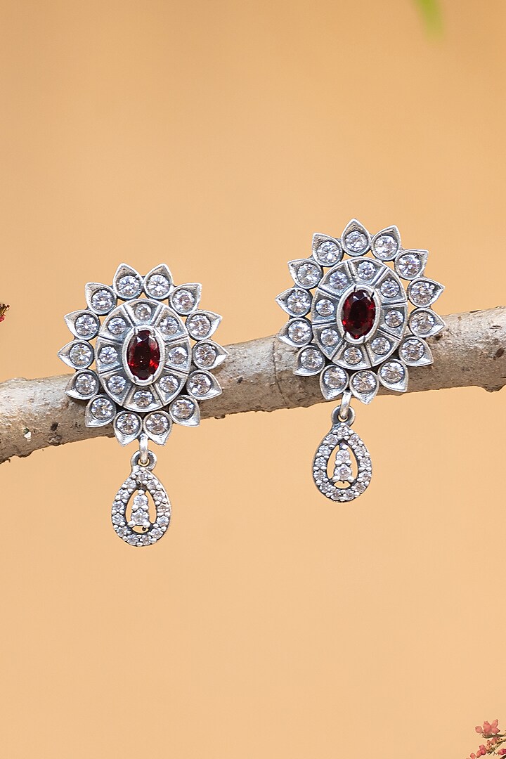 White Finish CZ & Pearl Temple Dangler Earrings In Sterling Silver by Mero at Pernia's Pop Up Shop