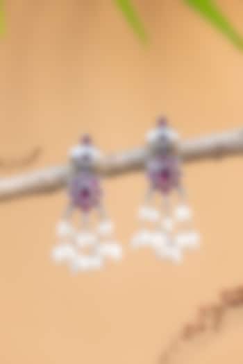 White Finish Kempstone & Pearl Temple Dangler Earrings In Sterling Silver by Mero at Pernia's Pop Up Shop