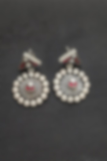 White Finish Pink Kundan Polki Temple Earrings In Sterling Silver by Mero at Pernia's Pop Up Shop