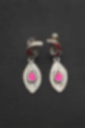 White Finish Pink Kundan Polki Temple Dangler Earrings In Sterling Silver by Mero at Pernia's Pop Up Shop