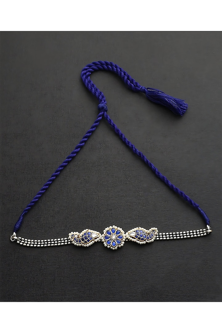 Two-Tone Finish Blue Kundan Polki Choker Necklace In Sterling Silver by Mero at Pernia's Pop Up Shop