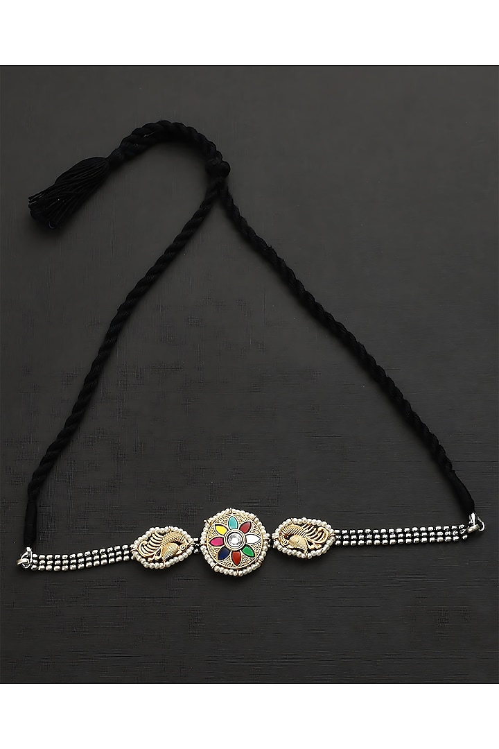 Two-Tone Finish Multi-Colored Kundan Polki Temple Choker Necklace In Sterling Silver by Mero at Pernia's Pop Up Shop