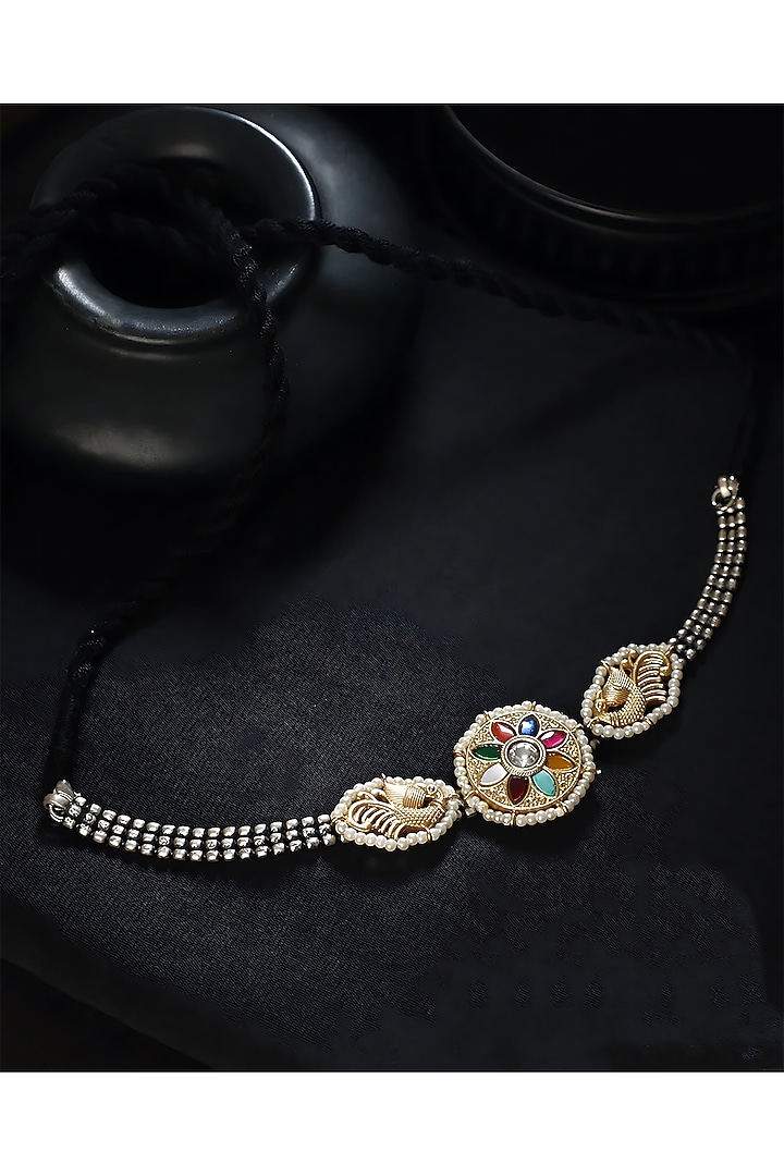 Two-Tone Finish Multi-Colored Kundan Polki Temple Choker Necklace In Sterling Silver by Mero at Pernia's Pop Up Shop