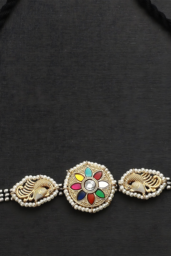 Two-Tone Finish Multi-Colored Kundan Polki Temple Choker Necklace In Sterling Silver by Mero at Pernia's Pop Up Shop