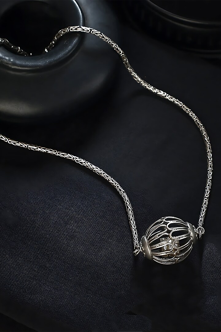 White Finish Kundan Polki Ball Necklace In Sterling Silver by Mero at Pernia's Pop Up Shop