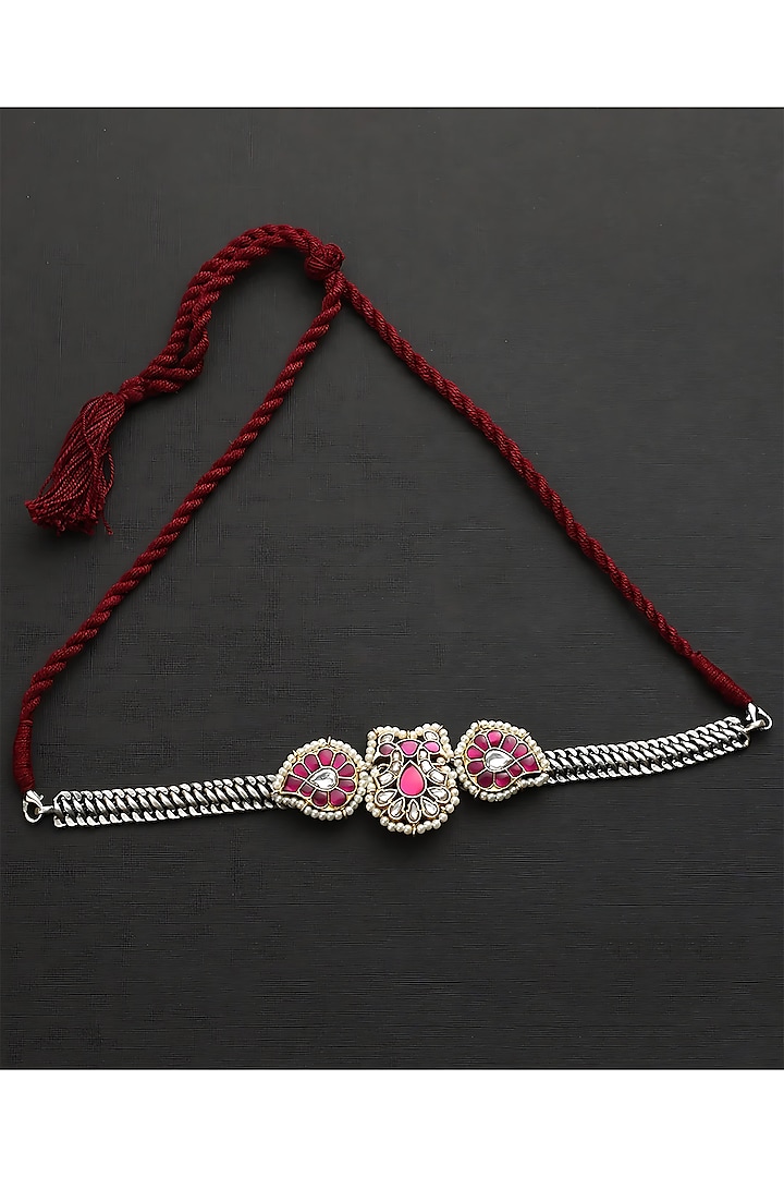 Two-Tone Finish Pink Kundan Polki Temple Choker Necklace In Sterling Silver by Mero at Pernia's Pop Up Shop