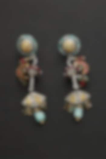 Two Tone Finish Multi-Colored Stone & Kundan Polki Temple Earrings In Sterling Silver by Mero at Pernia's Pop Up Shop