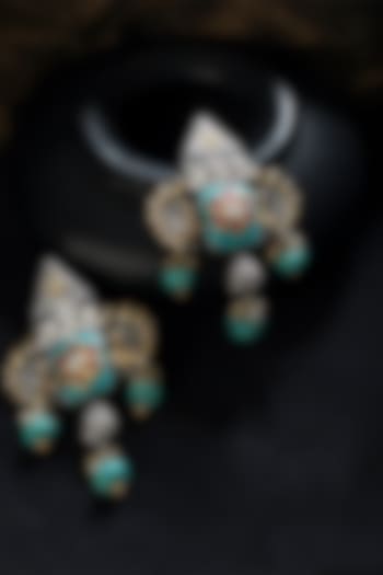 Two Tone Finish Multi-Colored Stone & Kundan Polki Temple Earrings In Sterling Silver by Mero at Pernia's Pop Up Shop