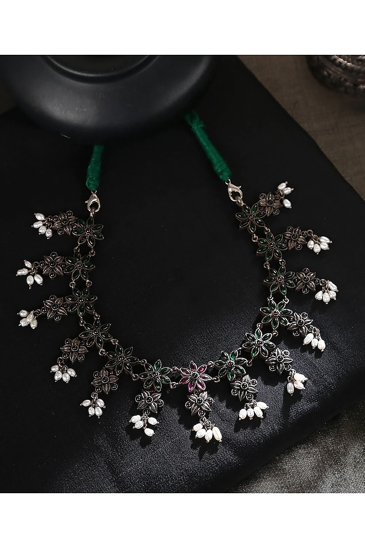 White Finish Kempstone & Pearl Tribal Necklace In Sterling Silver by Mero at Pernia's Pop Up Shop