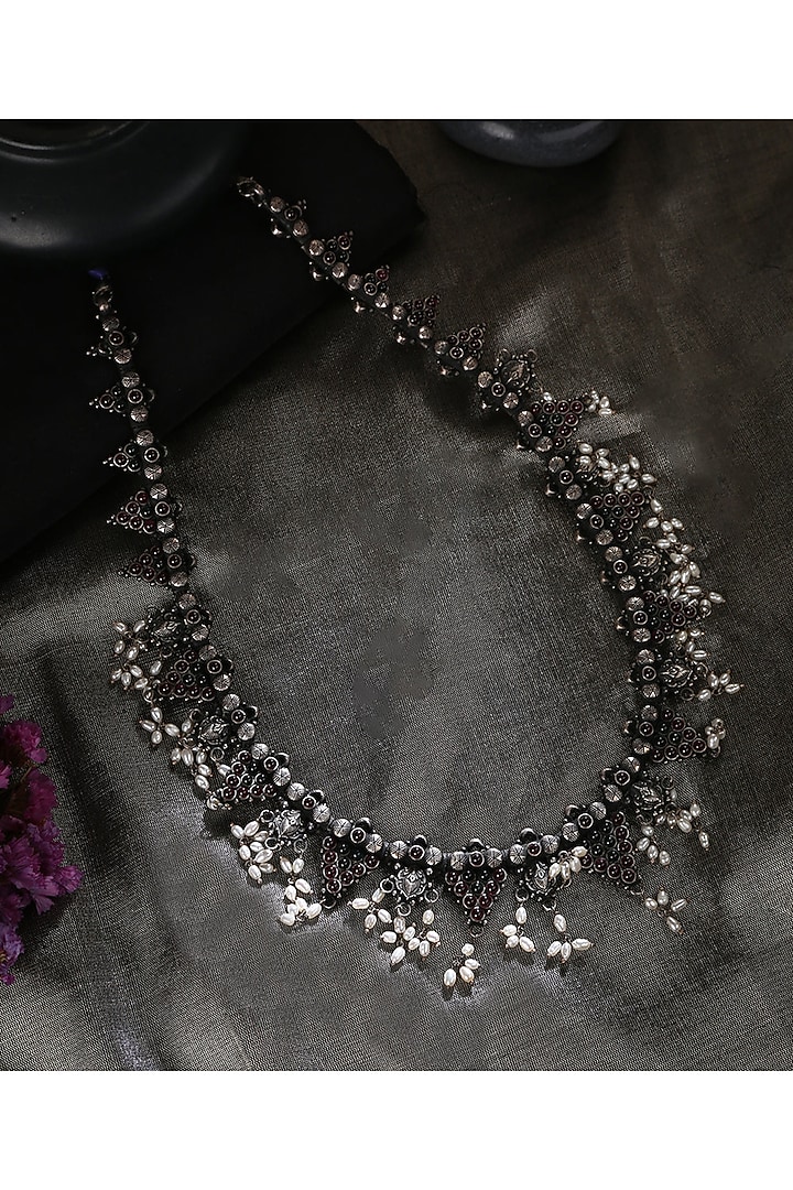 White Finish Red & Green Kempstone Tribal Necklace In Sterling Silver by Mero at Pernia's Pop Up Shop