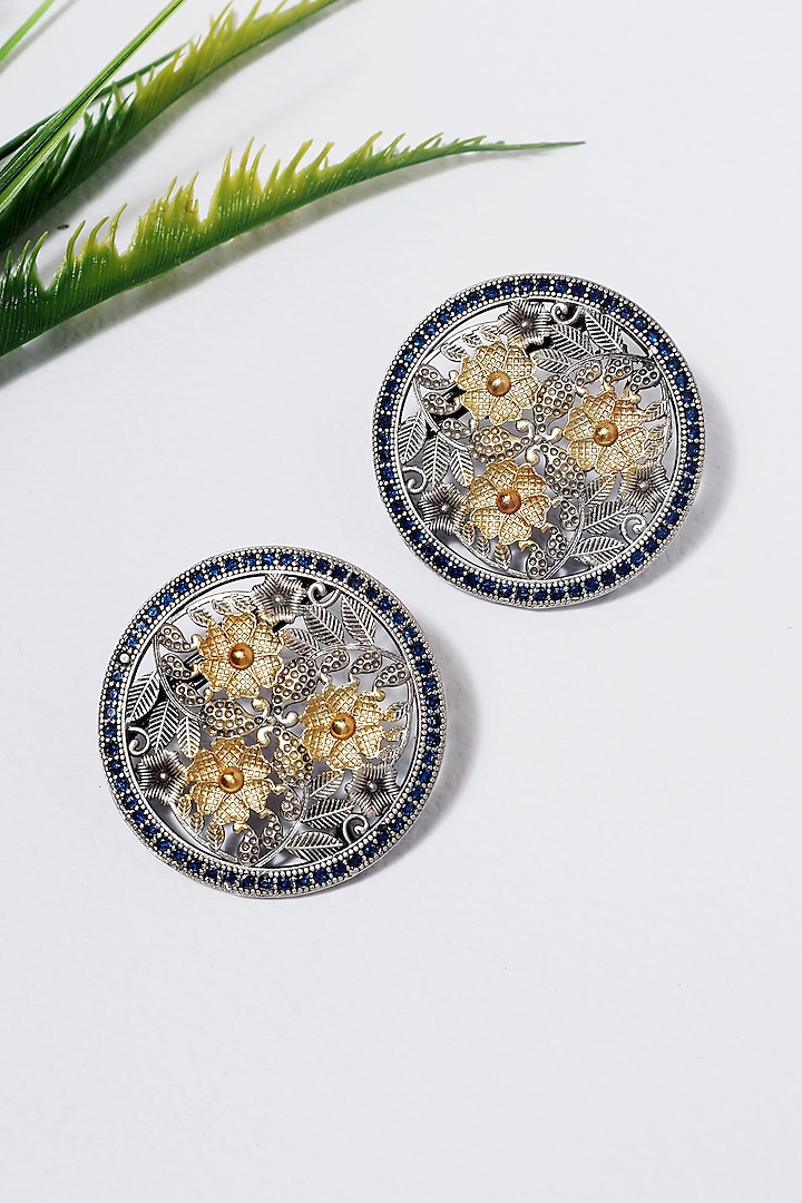 White Finish Kempstone Temple Floral Stud Earrings In Sterling Silver by Mero at Pernia's Pop Up Shop