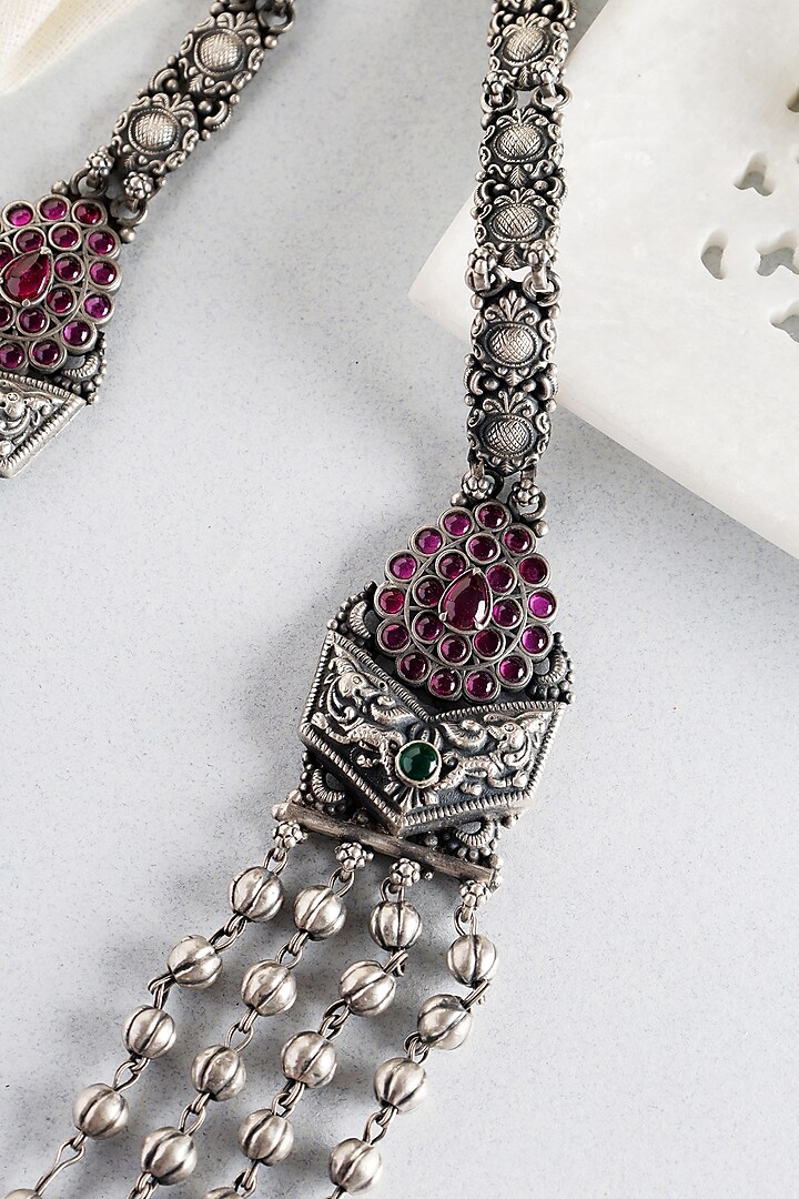 White Finish Kempstone Tribal Temple Layered Necklace In Sterling Silver by Mero at Pernia's Pop Up Shop