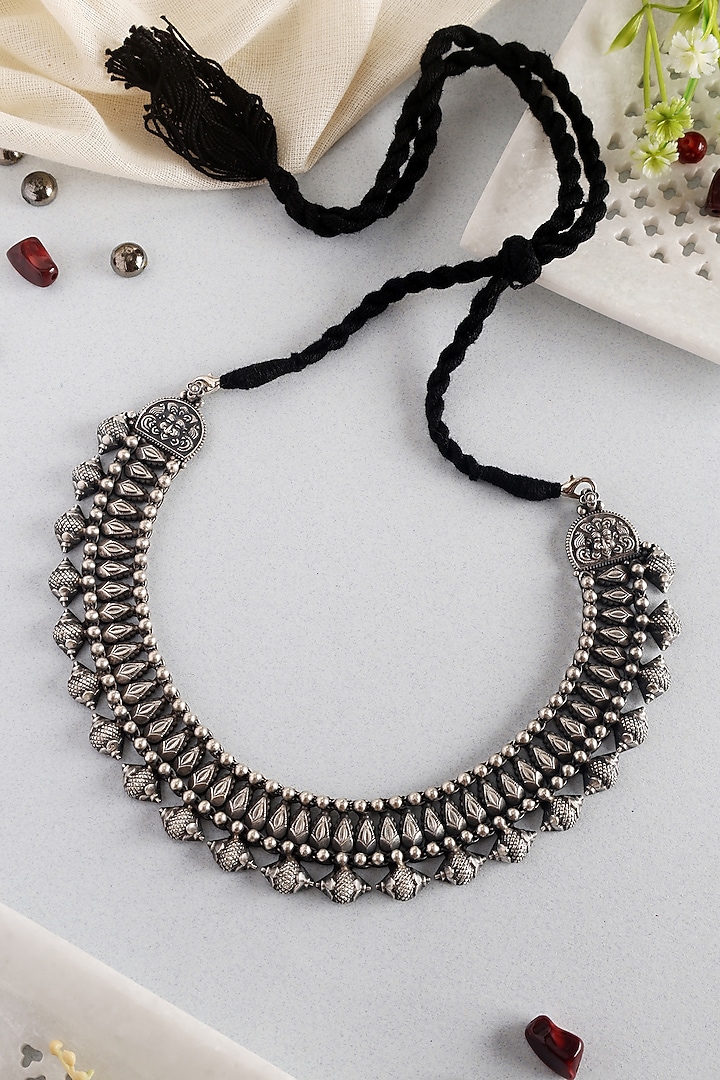 White Finish Kempstone Tribal Temple Necklace In Sterling Silver by Mero at Pernia's Pop Up Shop