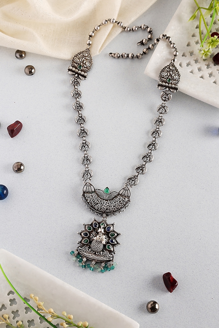 White Finish Kempstone Temple Long Necklace In Sterling Silver by Mero at Pernia's Pop Up Shop