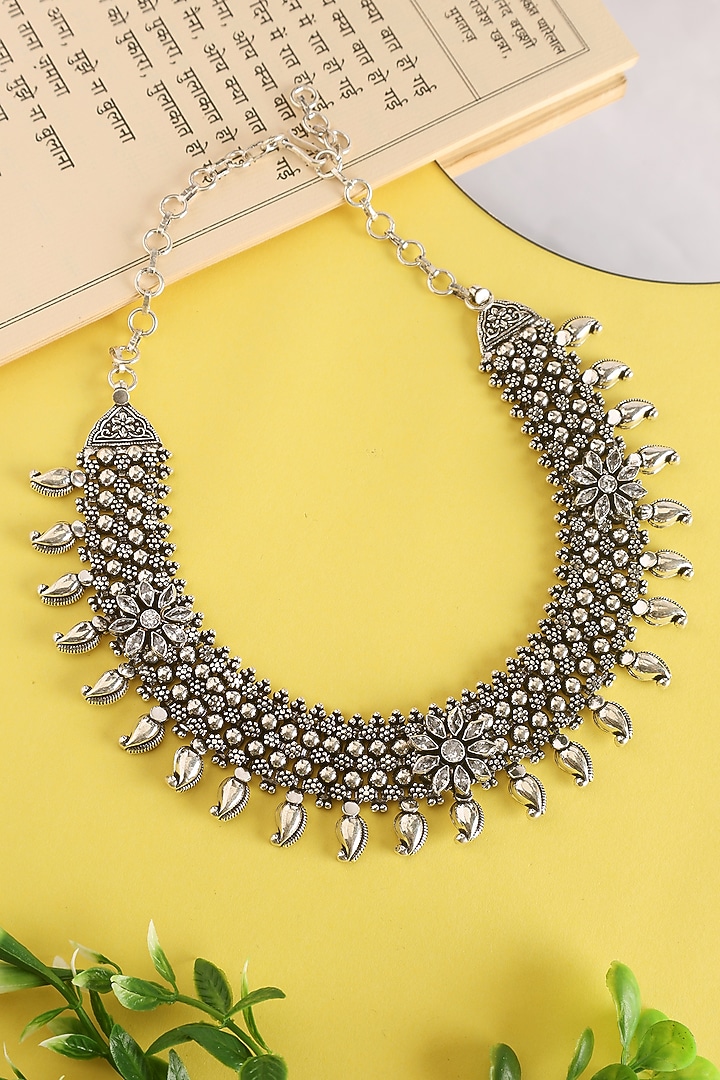 White Finish CZ Temple Tribal Necklace In Sterling Silver by Mero at Pernia's Pop Up Shop
