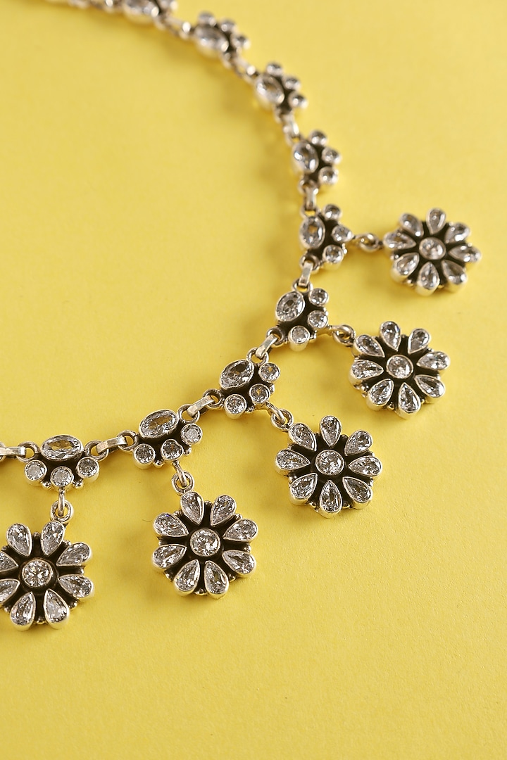White Finish CZ Temple Long Necklace In Sterling Silver by Mero at Pernia's Pop Up Shop