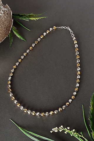 Two Tone Finish Temple Beaded Long Ashtamani Necklace In Sterling Silver by Mero
