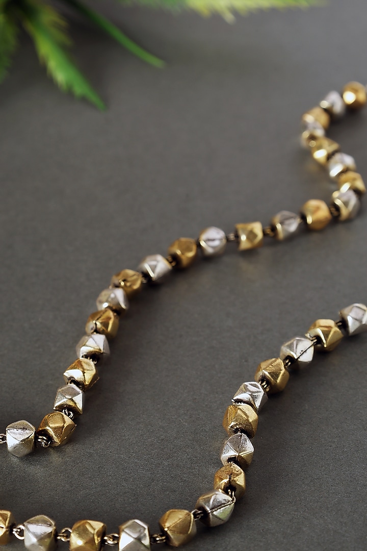 Two Tone Finish Temple Beaded Long Ashtamani Necklace In Sterling Silver by Mero at Pernia's Pop Up Shop