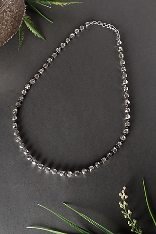White Finish Temple Beaded Long Ashtamani Necklace In Sterling Silver by Mero