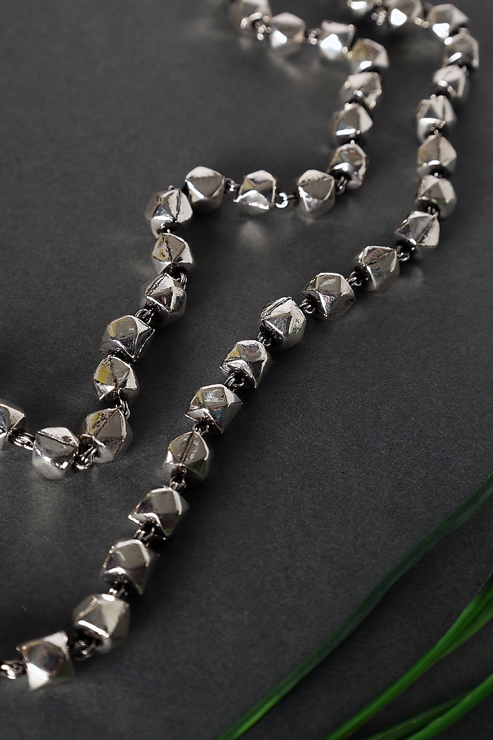 White Finish Temple Beaded Long Ashtamani Necklace In Sterling Silver by Mero at Pernia's Pop Up Shop
