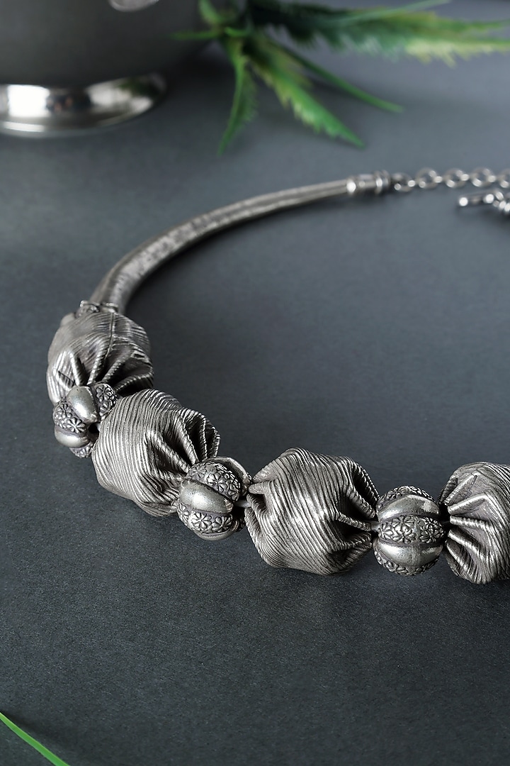 Antique White Finish Temple Tribal Beaded Necklace In Sterling Silver by Mero at Pernia's Pop Up Shop