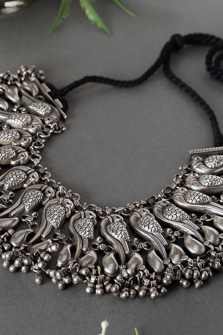 White Finish Peacock Ghungroo Necklace In Sterling Silver by Mero at Pernia's Pop Up Shop