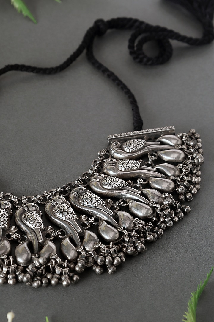 White Finish Peacock Ghungroo Necklace In Sterling Silver by Mero at Pernia's Pop Up Shop