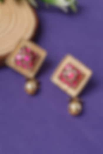 Gold Plated Pink Kundan Polki Temple Dangler Earrings In Sterling Silver by Mero at Pernia's Pop Up Shop