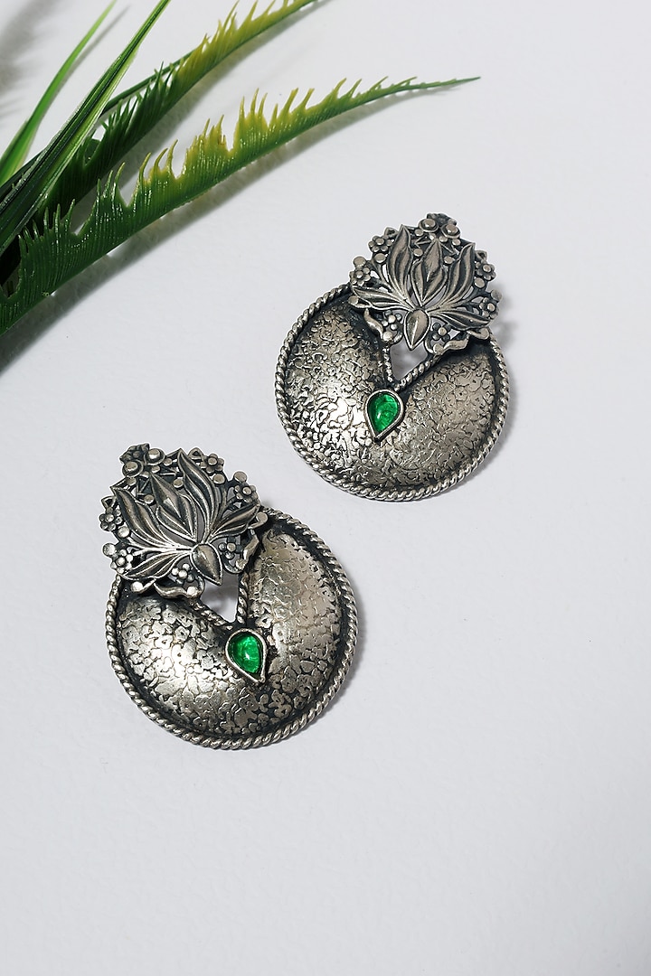 White Finish Green Kempstone Temple Dangler Earrings In Sterling Silver by Mero at Pernia's Pop Up Shop