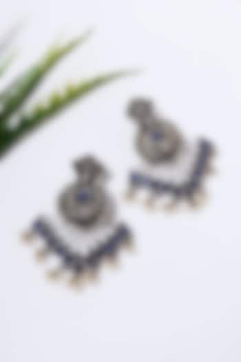 White Finish Blue Kempstone Temple Dangler Earrings In Sterling Silver by Mero at Pernia's Pop Up Shop