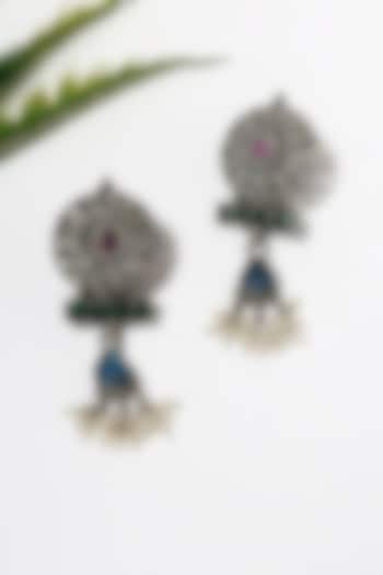 White Finish Pearl & Kempstone Temple Dangler Earrings In Sterling Silver by Mero at Pernia's Pop Up Shop