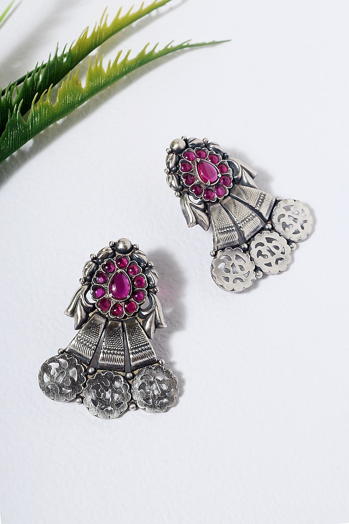 White Finish Pink Kempstone Temple Stud Earrings In Sterling Silver by Mero at Pernia's Pop Up Shop