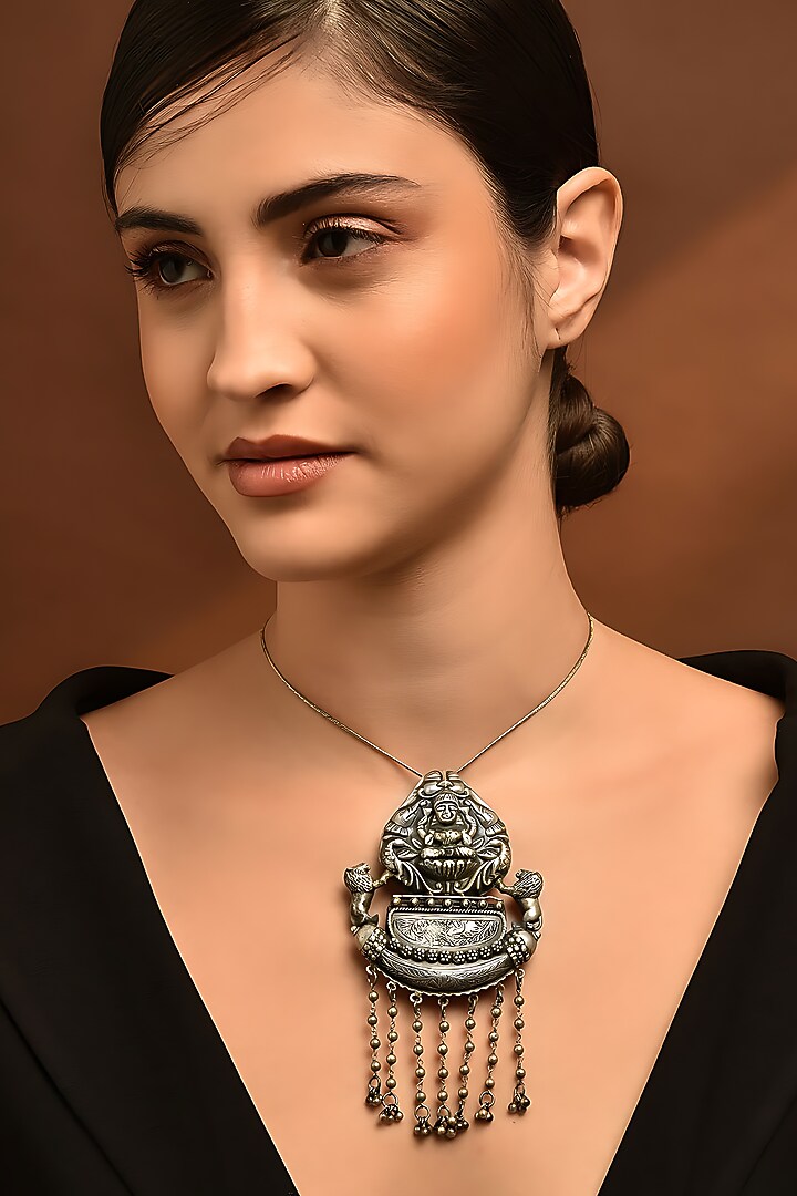 White Finish Tribal Pendant Necklace In Sterling Silver by Mero at Pernia's Pop Up Shop