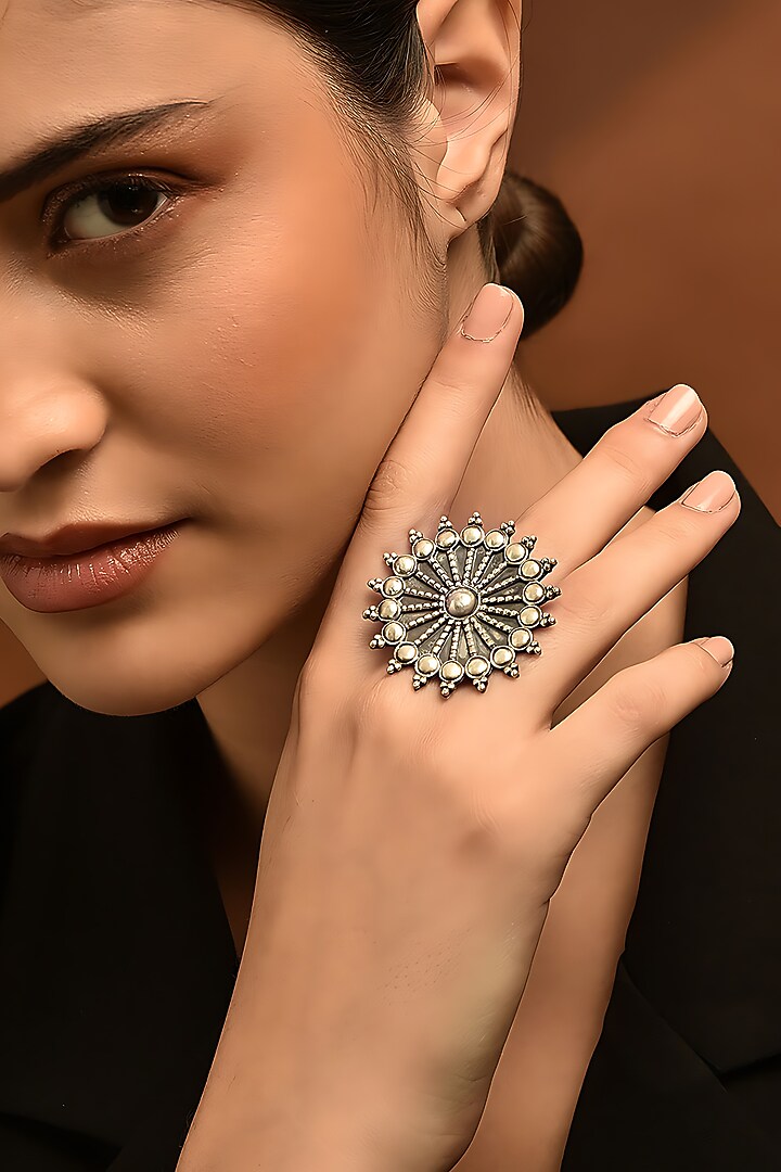 White Finish Tribal Ring In Sterling Silver by Mero at Pernia's Pop Up Shop