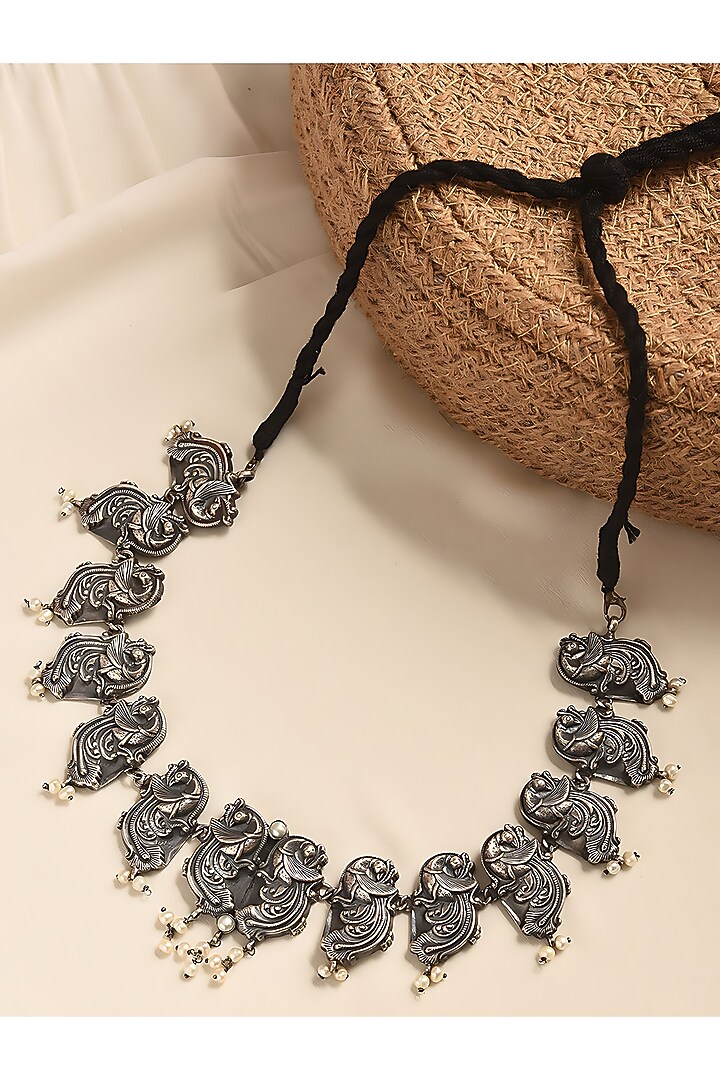 White Finish Pearl Temple Tribal Necklace In Sterling Silver by Mero at Pernia's Pop Up Shop