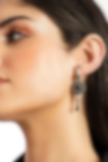 White Finish Sapphire Temple Tribal Dangler Earrings In Sterling Silver by Mero at Pernia's Pop Up Shop