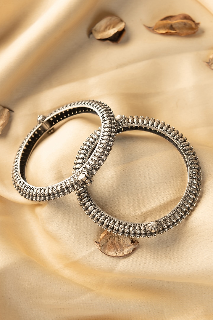 White Finish Temple Bangles In Sterling Silver (Set Of 2) by Mero at Pernia's Pop Up Shop