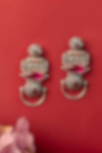 White Finish Kempstone Temple Dangler Earrings In Sterling Silver by Mero at Pernia's Pop Up Shop