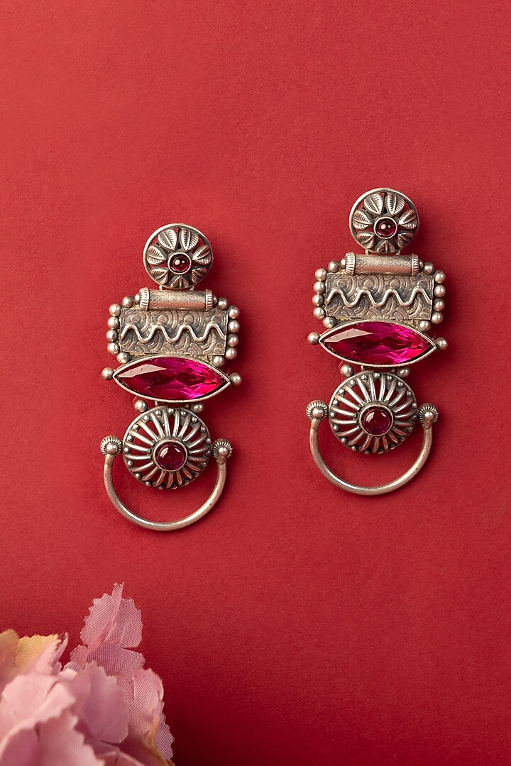 White Finish Kempstone Temple Dangler Earrings In Sterling Silver by Mero at Pernia's Pop Up Shop