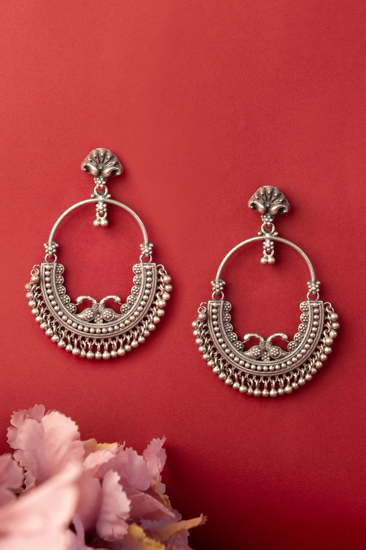 Abhaya Silver Lookalike Chandbali Earrings