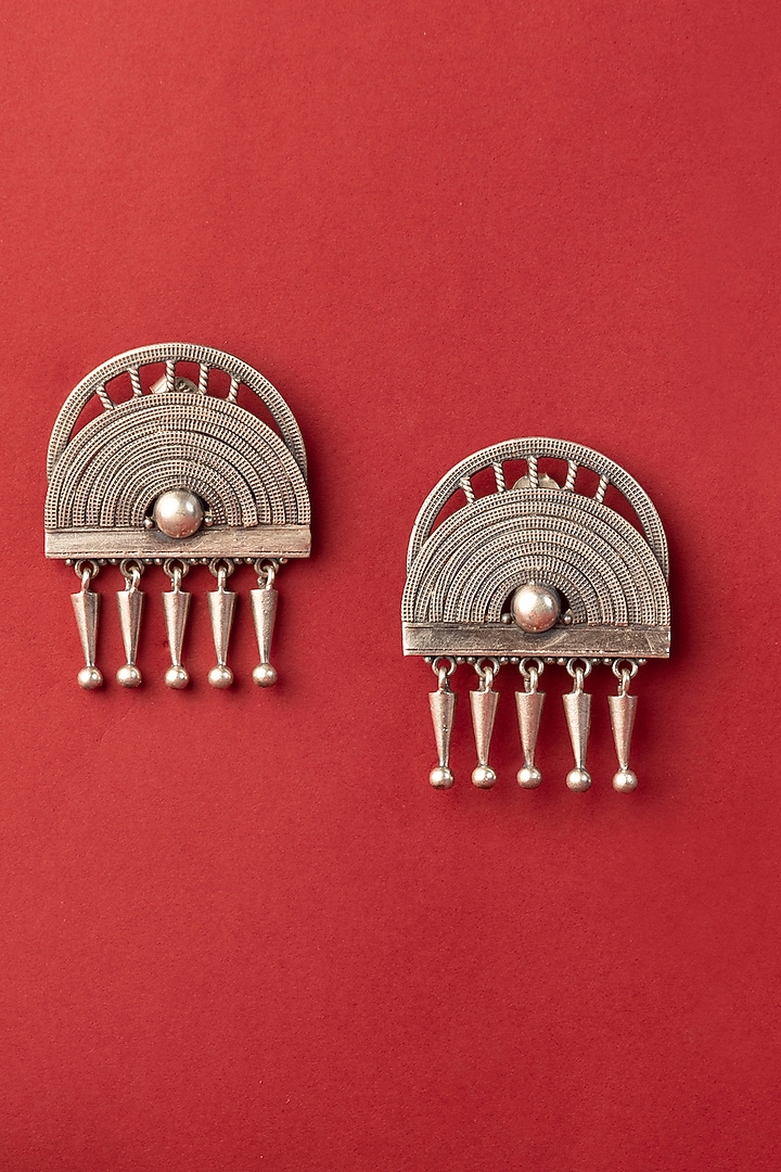 White Finish Temple Stud Earrings In Sterling Silver by Mero at Pernia's Pop Up Shop