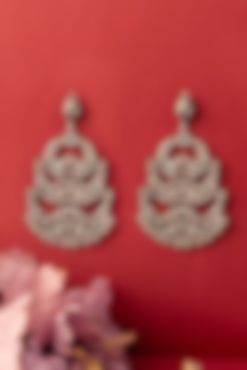 White Finish Temple Dangler Earrings In Sterling Silver by Mero at Pernia's Pop Up Shop