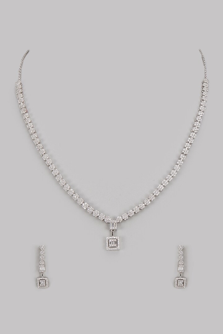 White Finish Cubic Zircon Necklace Set In Sterling Silver by Mero at Pernia's Pop Up Shop