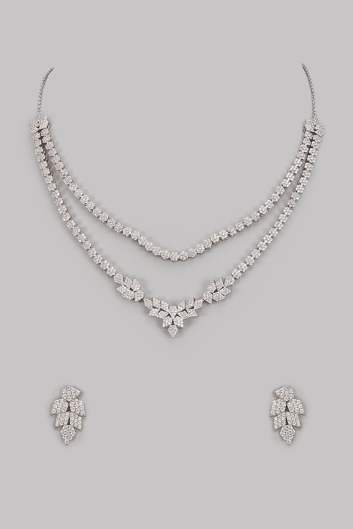White Finish Cubic Zircon Necklace Set In Sterling Silver by Mero at Pernia's Pop Up Shop