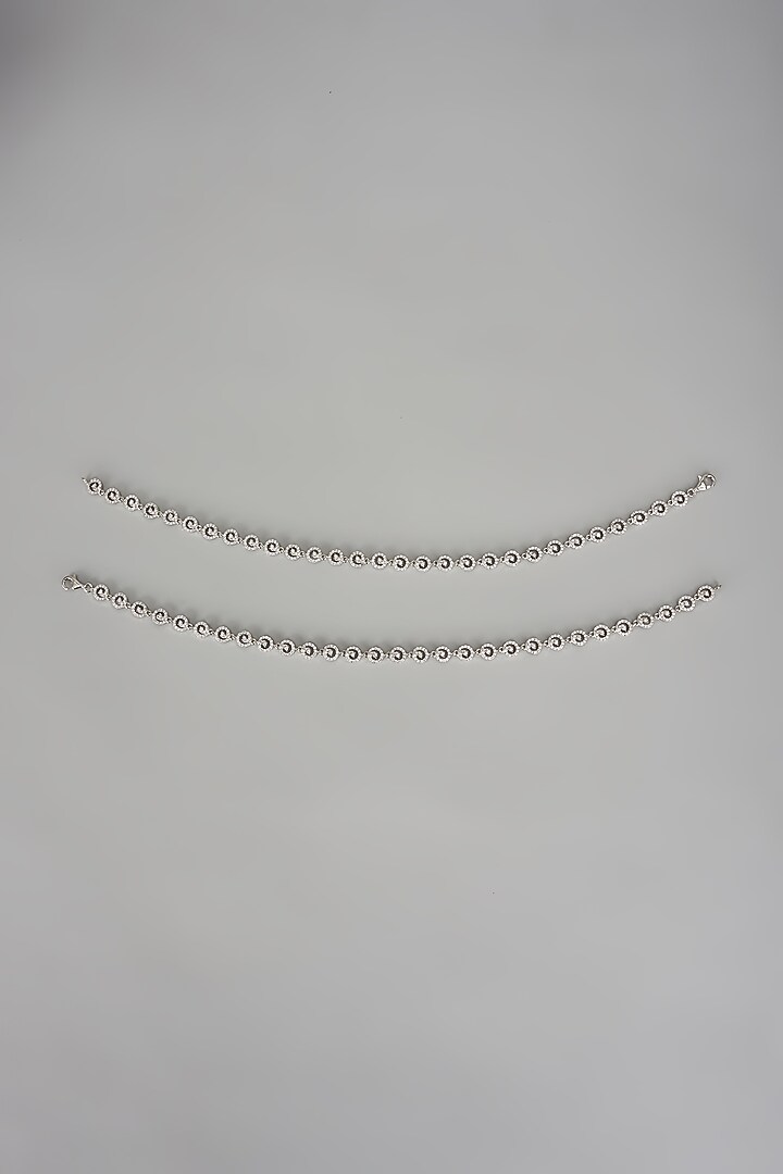 White Finish Cubic Zircon Anklets In Sterling Silver (Set Of 2) by Mero at Pernia's Pop Up Shop
