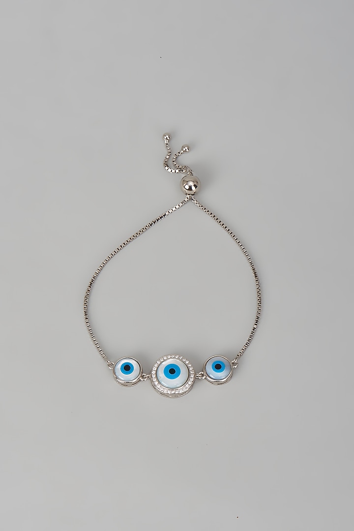 White Finish Zircon Evil Eye Bracelet In Sterling Silver by Mero at Pernia's Pop Up Shop